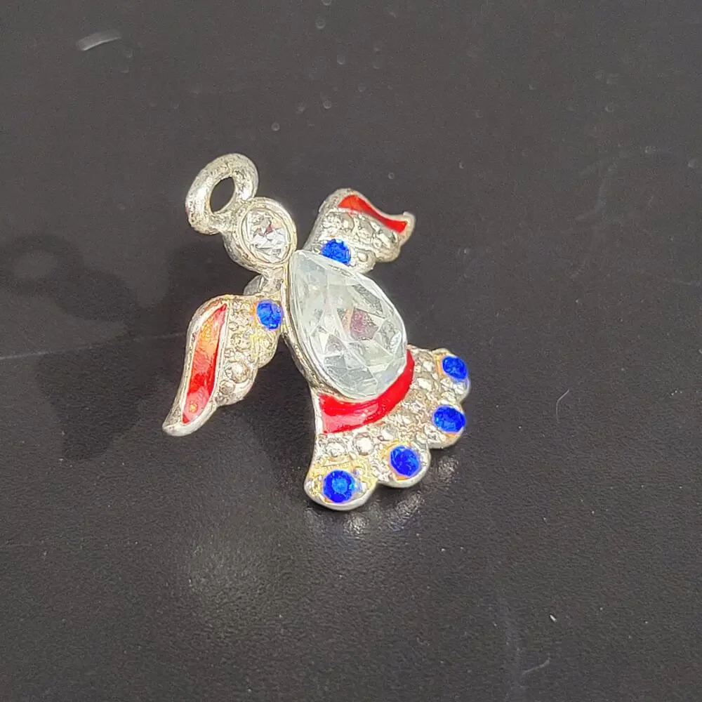 Crystal & Enamel Angel Lapel Pin Red Blue Accents 1 in Religious Patriotic USA